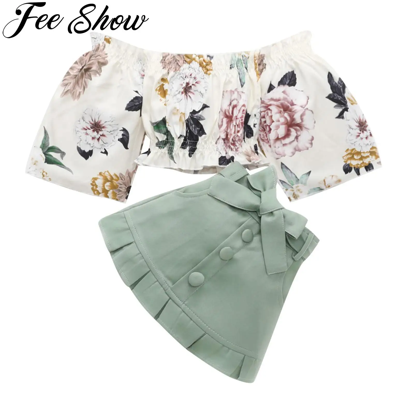 2 шт. детский летний топ с открытыми плечами и юбка оборками |