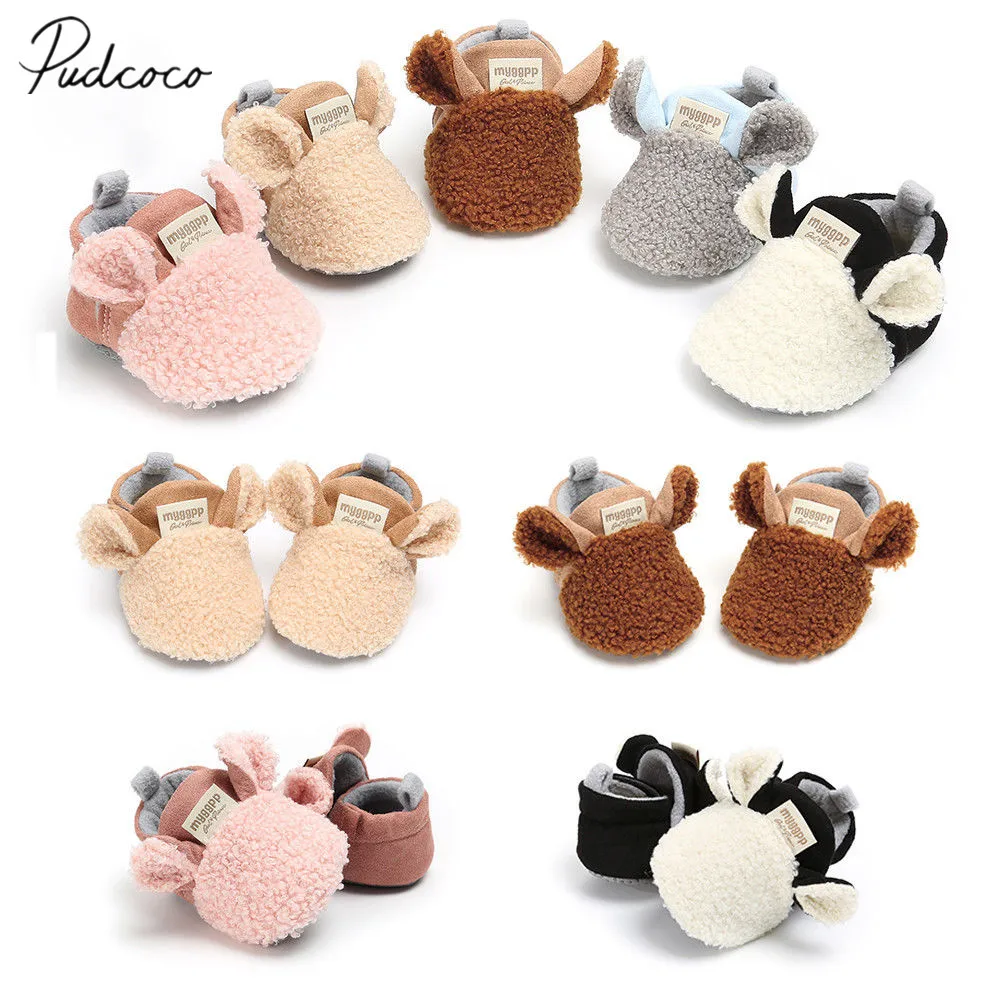 Brand Newborn Baby Crawling Shoes Toddler Boy Girls Lamb Slippers Prewalker Infant Trainers Fur Winter Cute Ears First Walker