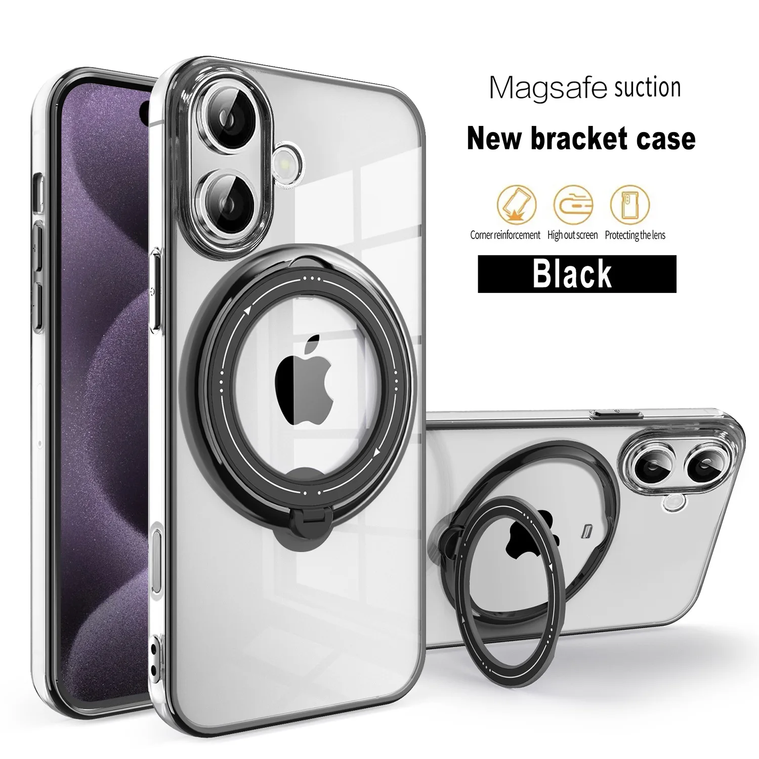 wholesale 50pcs mobile phone cover Kickstand ring Designer TPU Magnetic Transparent Shockproof cellPhone Case for iPhone sumsung