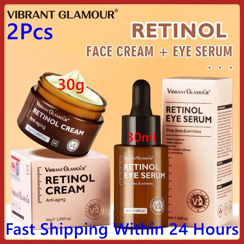 

VIBRANT GLAMOUR Retinol Facial Skin Care Suit 2pcs Face Cream Eye Serum Firming Lifting Anti-Aging Reduce Wrinkle Fine Lines