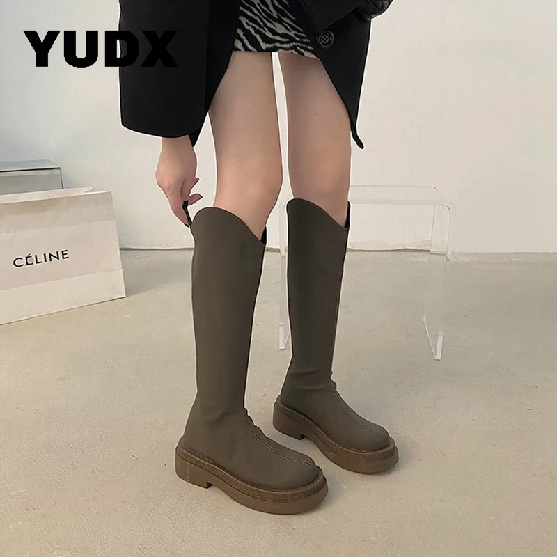 

Platform Thick Sole Women Casual Knee High Boots Knight Female 2023 New Autumn Winter Flats Ladies Shoes Zipper Long Thigh High