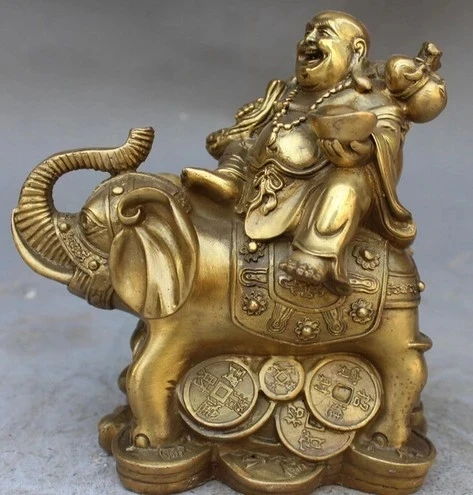 

Chinese Buddhism Bronze Brass Wealth Auspicious Elephant Maitreya buddha Statue