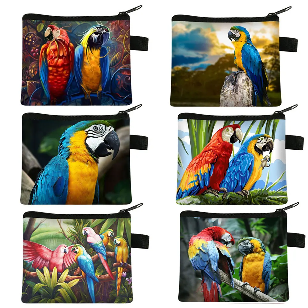 

Cute Bird Parrot Print Coin Purse Kawaii Girls Wallet Keychain Credit Card Money Holder Bag Canvas Boys Purse Small Coin Bags