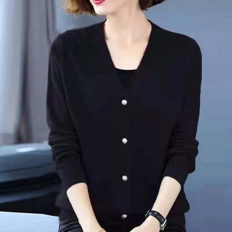 

Single Breasted Knitted cardigan For Women Korean Casual plus size loose Knitting top Spring Long sleeve V-neck pink knitwear