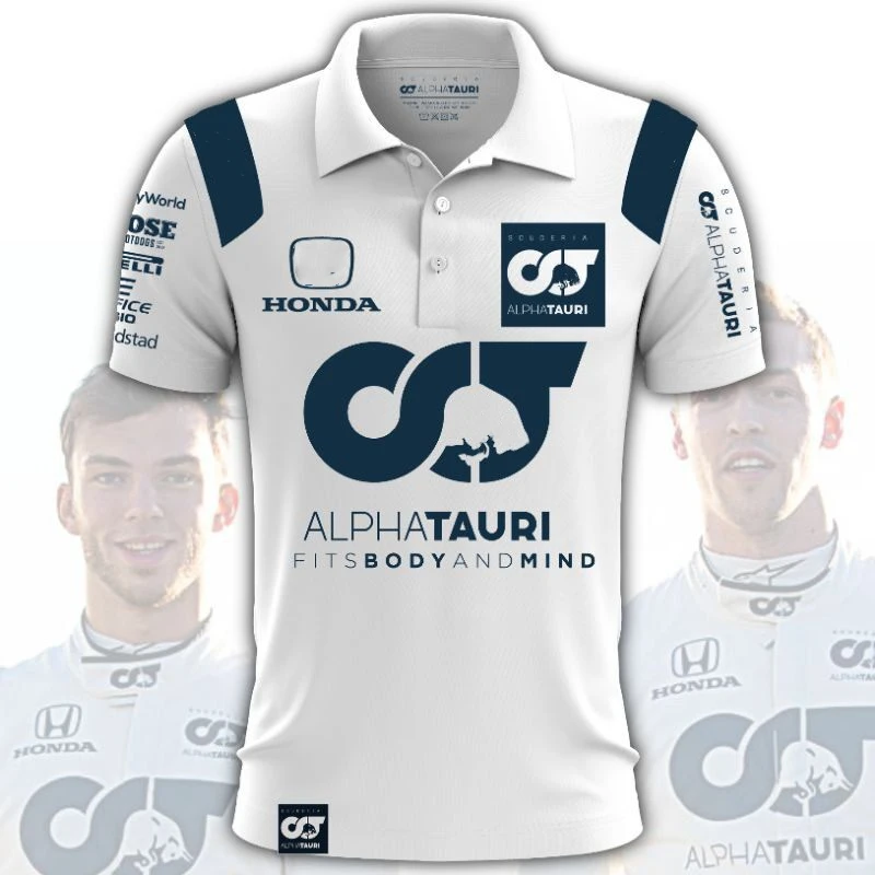 

Scuderia Alpha Tauri Honda Red Color Cow F1 Team Logo Men's Large Size Short Sleeve Polo Shirt Formula One Dress Shirt T-Shirt