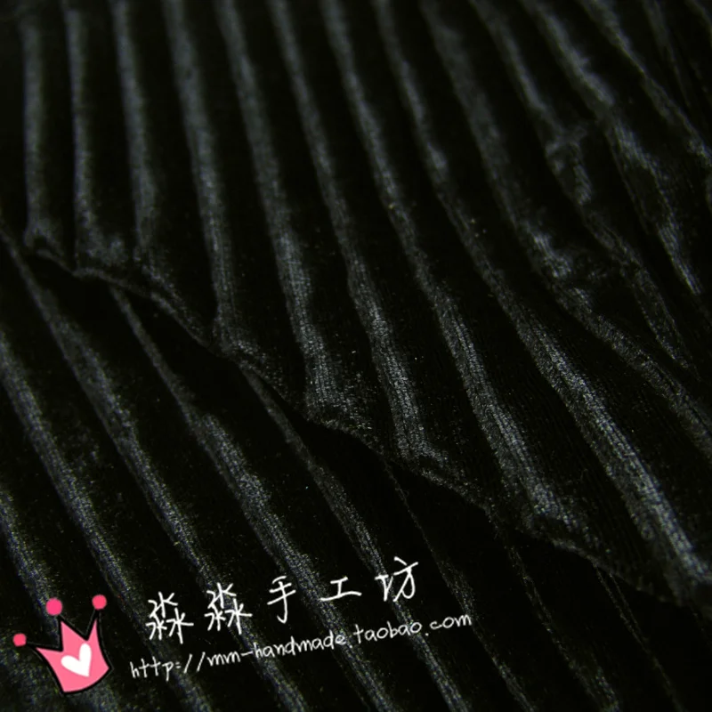 1psc Garment fabric mature pure black light accordion pleated dress sub crushed velvet fabric(pleated 0.5m)