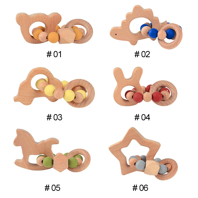 

Baby Health Nursing Bracelets Teether Baby Toys Silicone Beads Wooden Ring Teething Wood Rattles Fidget Toys Newborn Accessories