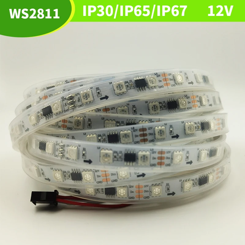 

DC12V 5m WS2811 pixel Led Strip light Addressable 30/48/60leds/m full color 2811 IC 5050 RGB led lamp Tape decoration