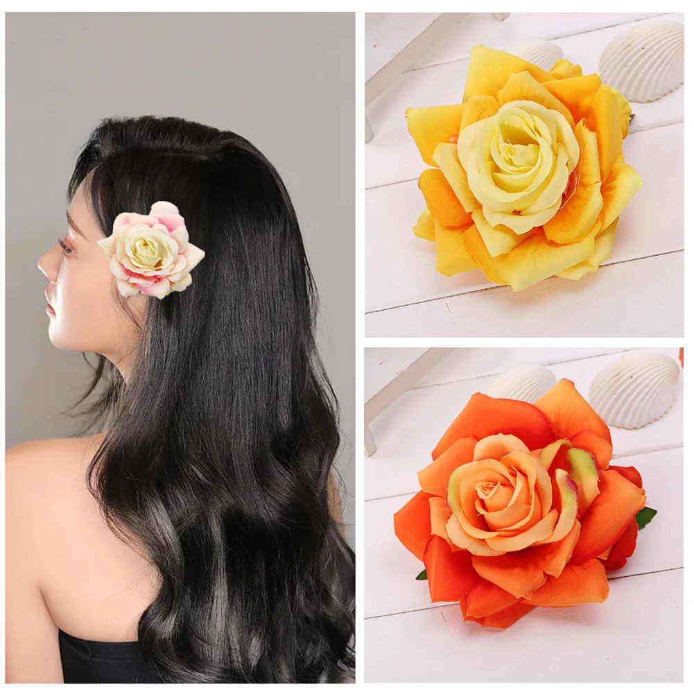 

Hawaii Rose Flowers Hair Clips Bridal Colorful Barrette Tropical Beach Wedding Flower Women Holiday Hairclip Hairpin Accessory