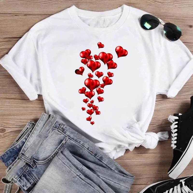 

Футболка женская с коротким рукавом, милый модный топ с принтом Love Valentine, с мультяшным принтом, с графическим рисунком, летняя рубашка