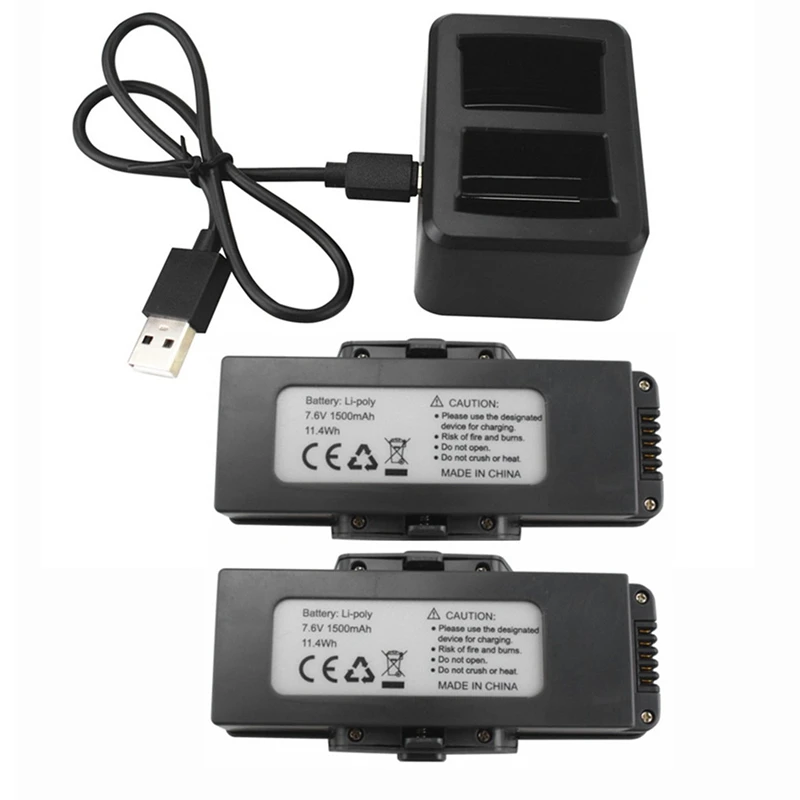 

2Pcs 7.6V 1500Mah Lithium Battery + 2 In 1 Charger For F30 HS510 And MJX Bugs 7 B7 Mini GPS RC Drone B7 Battery