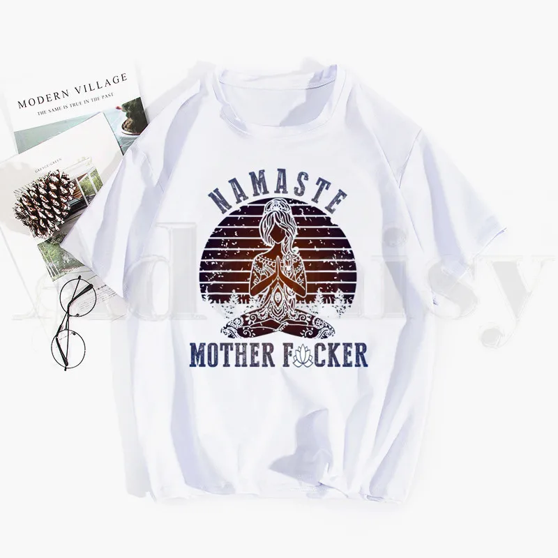 

Namaste Mother Fcker Vintage Harajuku Kawaii T Shirt Men Funny Cartoon T-shirt Cute Anime Top Tee Female