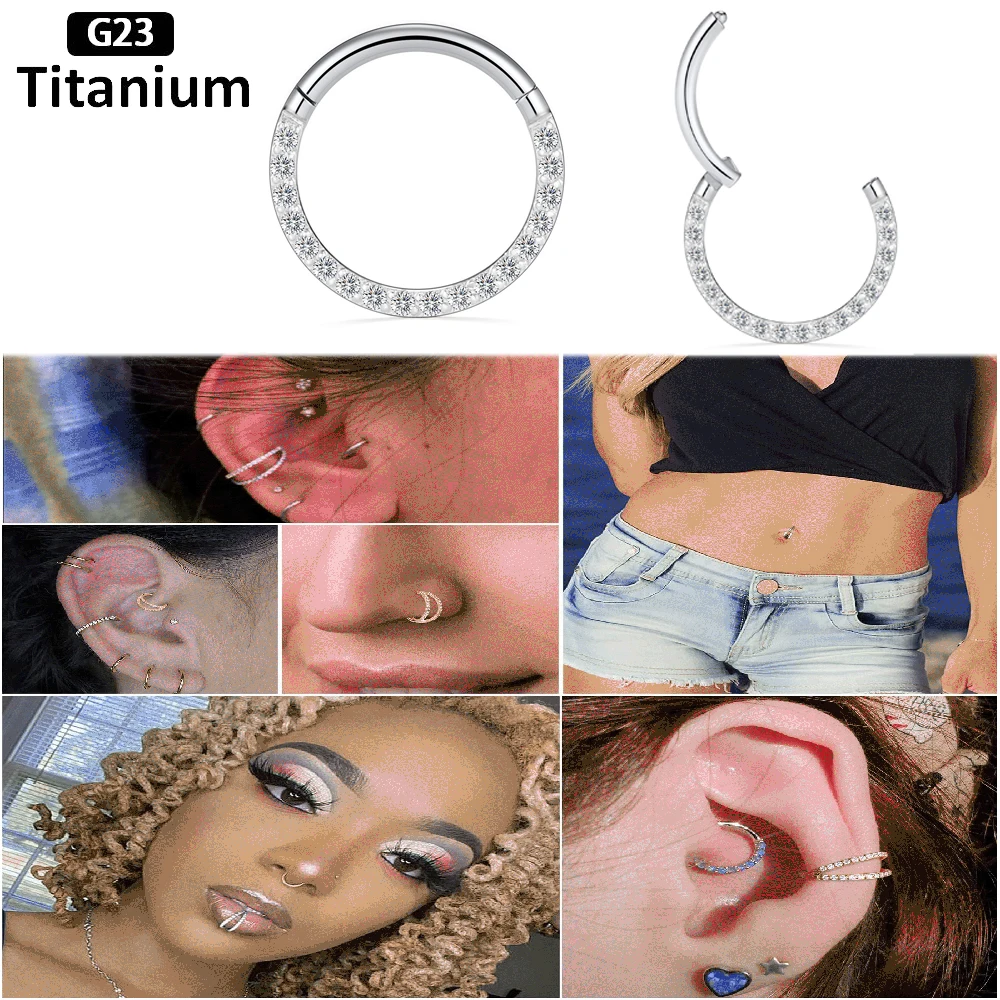 

G23 Titanium Side Set Closed Ring With Diamond Closed Ring Simple Nose Ring Earrings Titanium Alloy Piercing Jewelry Bohemian