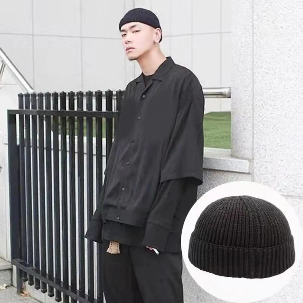 

Шапка-бини мужская вязаная, модная брендовая шапка в стиле хип-хоп, дыня, кожаная, Повседневная однотонная, Осень-зима