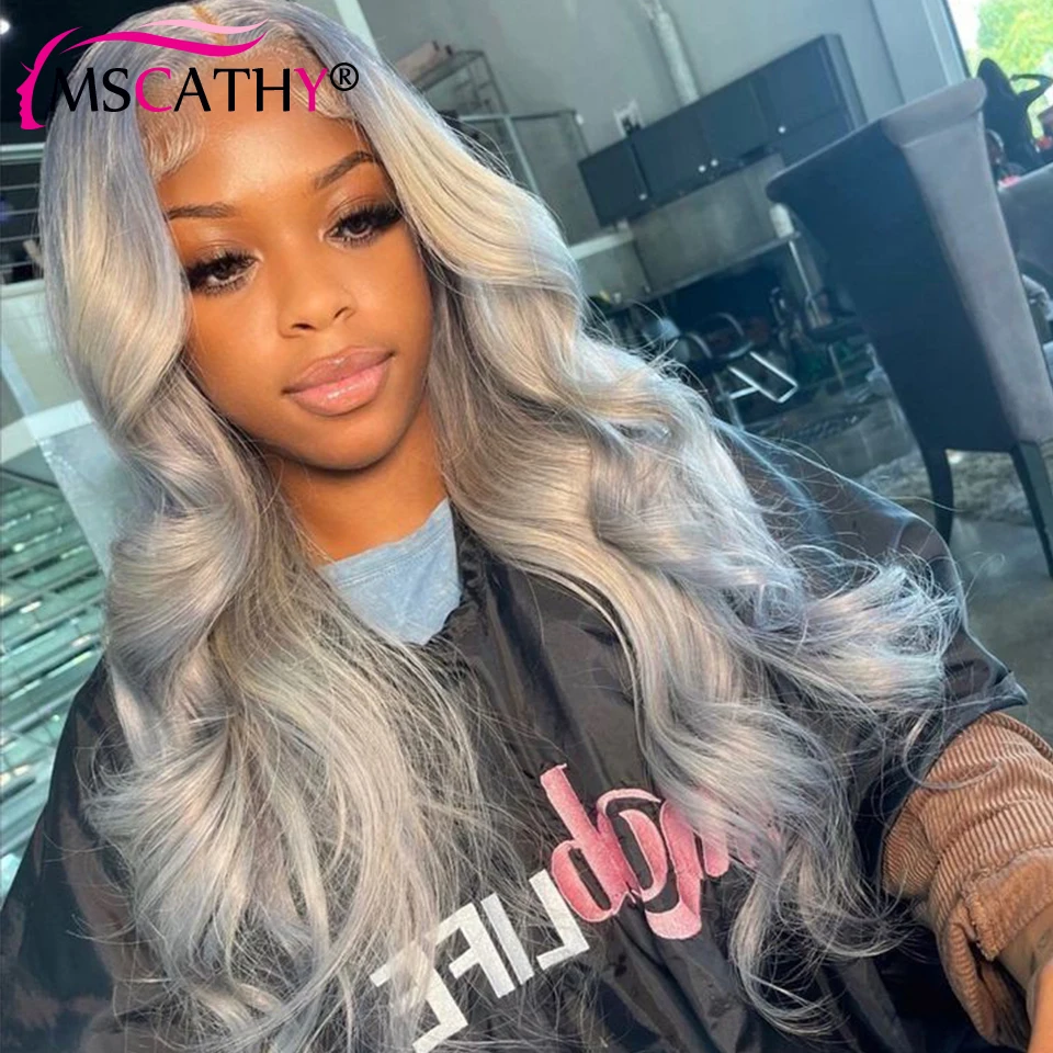 13x4 Silver Grey Colored Lace Front Wigs Straight HD Transparent Lace Frontal Wigs For Women Human Hair Body Wave Lace Front Wig