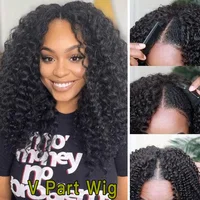 Deep Wave V Part Wig Human Hair Wigs For Women No Leave Out Side Part Glueless Curly New U Part Wig Blend with Your Own Hairline