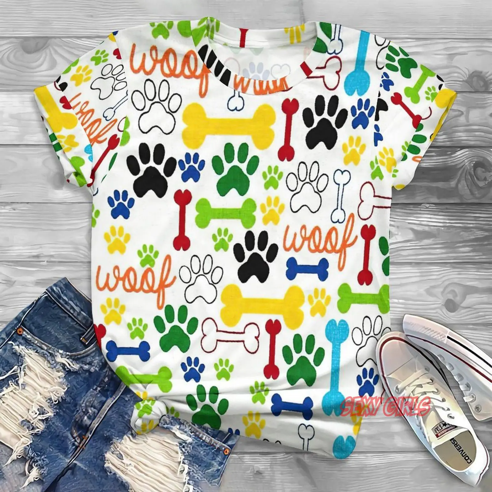 

Женская футболка с принтом в виде костей собаки, с коротким рукавом
