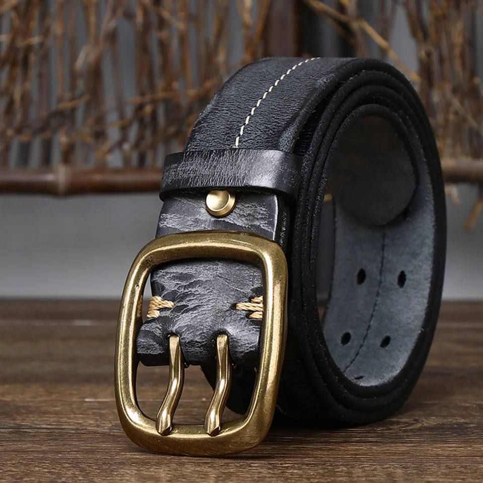 Fashion New Double Needle Buckle Belt For Men Luxury Brand Design Genuine Leather Pure Cowhide Casual Jeans Waistband A2808