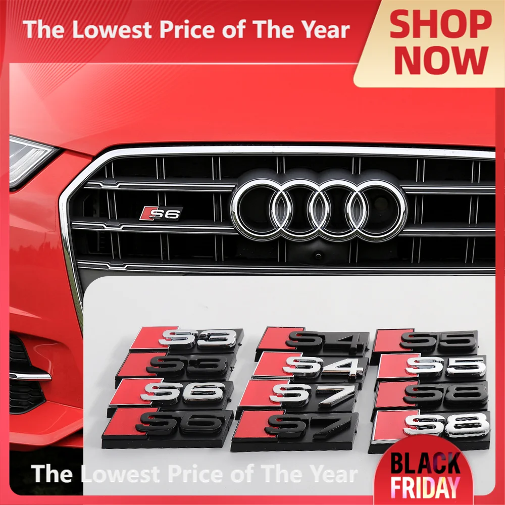3D ABS Chrome Черный Логотип S3 S4 S5 S6 S7 S8 Эмблема Автомобильная Передняя Решетка Значок