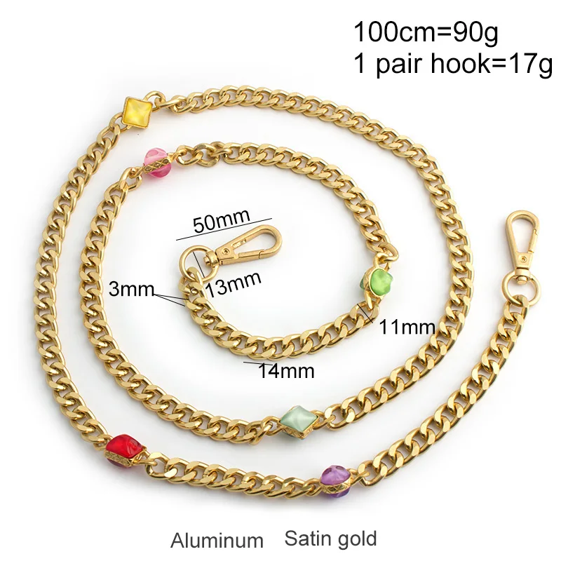 100-130cm Designer Chain Strap Double-sided 6-color Crystal Diamond Decoration Bag Chain Slung Metal Chain Bag with Strap