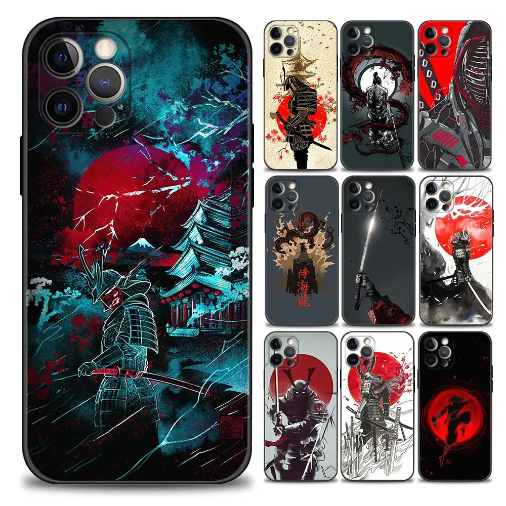 

Samurai Japan Art Sac iPhone Case for 11 12 13 Pro Max 7 8 SE XR XS Max 5 5s 6 6s Plus Black Soft Silicon
