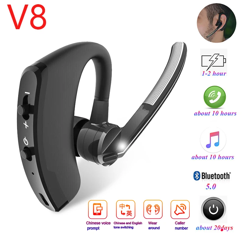 

New V8 Bluetooth headset Hands-free wireless headset Business headset HD call stereo sport earbuds for ios Xiaomi PK V9 I7s Pro6