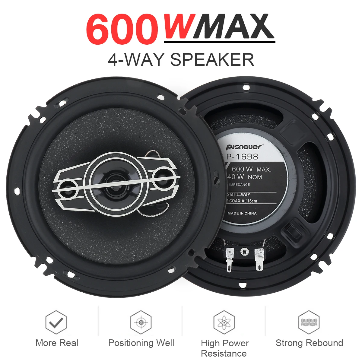

2pcs 6.5 Inch 600W 4 Way 12V Car Coaxial Auto Music Stereo Full Range Frequency Hifi Speakers Non-destructive Installation