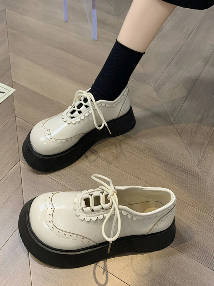 

Mary Janes Lace Up Casual Shoes Female Vintage Round Toe Platform Sneakers Fashion 2022 Flat Elegant Medium Heels Shoes Woman