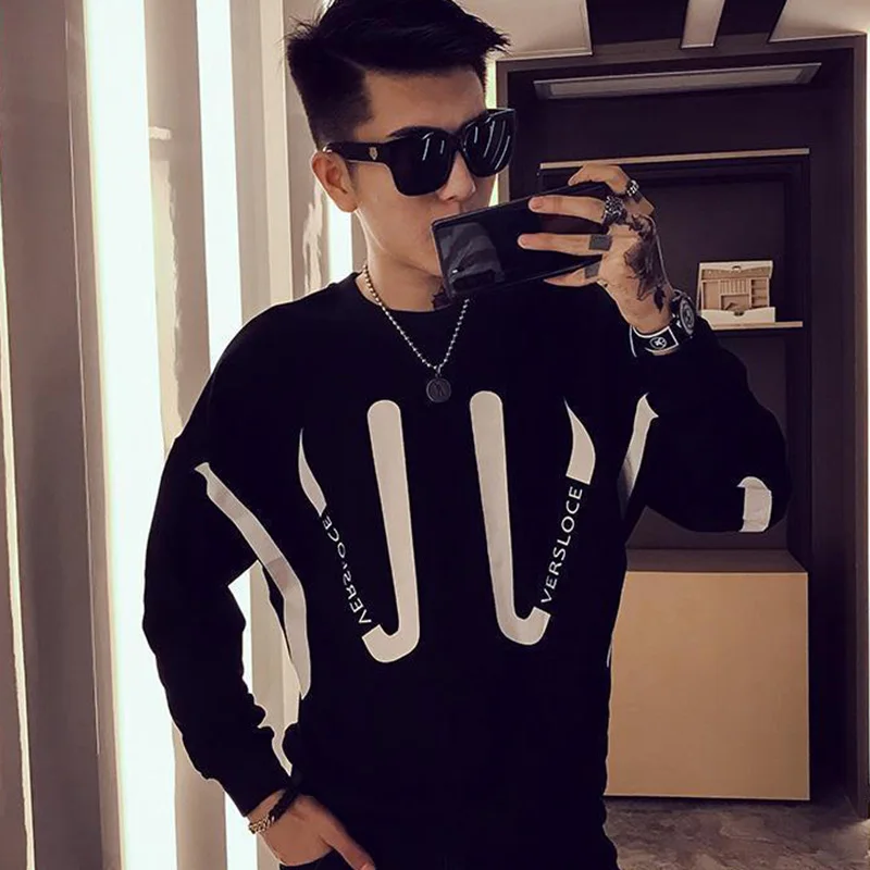 

Модная Свободная Повседневная футболка с круглым вырезом и соединением, Мужская одежда, Новинка осени 2023, корейские пуловеры, топы, универсальная Футболка