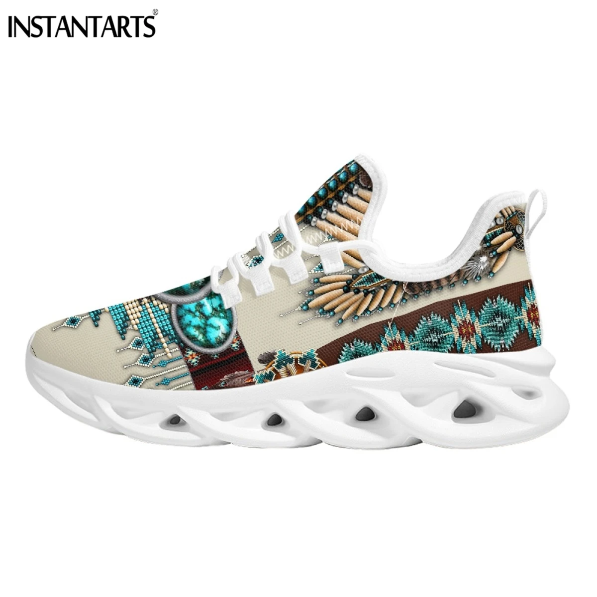 INSTANTARTS Ethnic Tribal Aztec Platform Shoes for Women Casual Mesh Shoes Dreamcatchers Print Breathable Lace up Mesh Sneakers