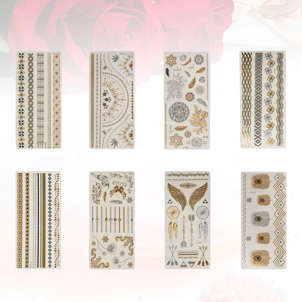 

Stickers Metallic Shimmer Bracelet Golden Waterproof Fake Chsin Silver Gold Egyptian Temporary Women Girl