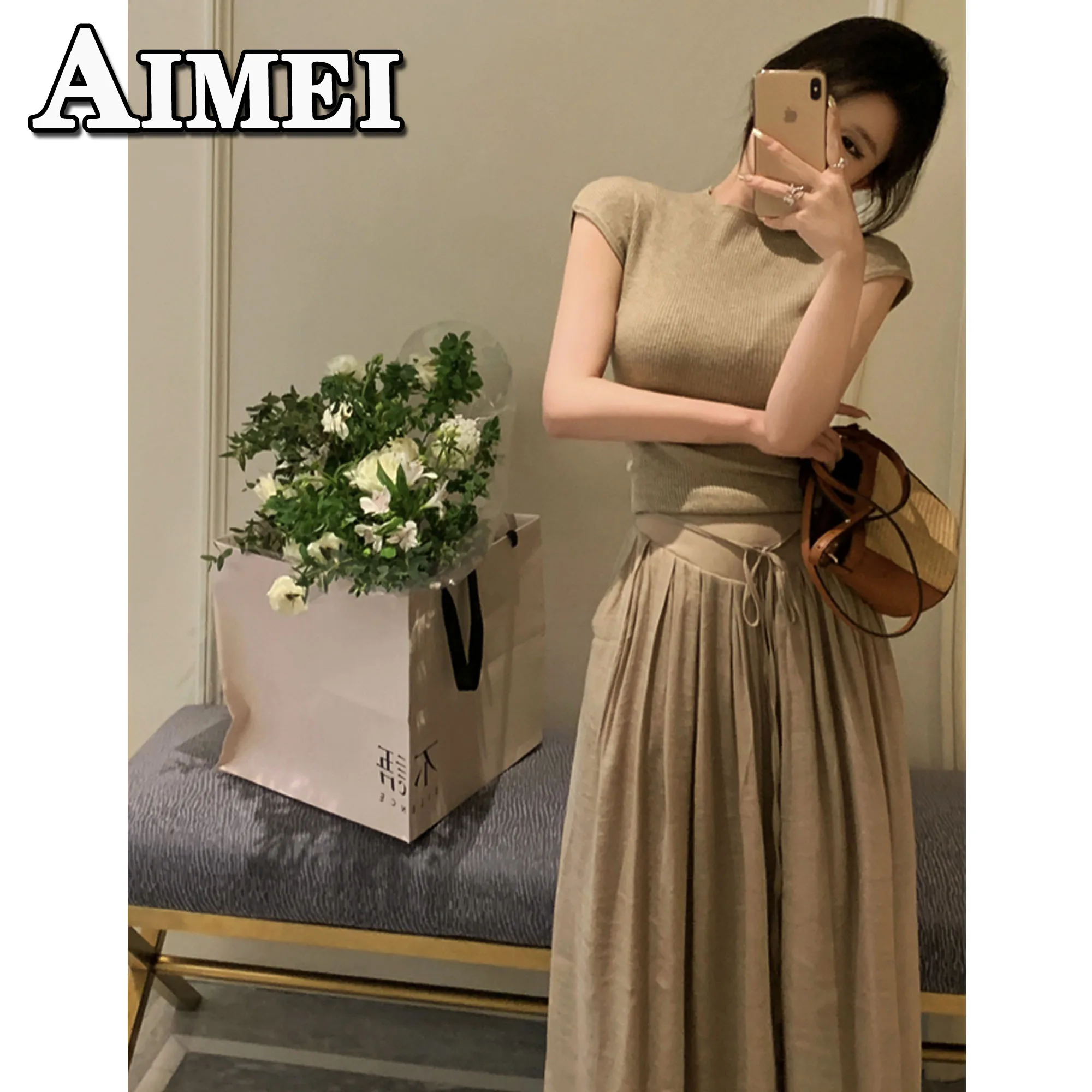 

Женская хлопковая Винтажная летняя одежда Y2K, длинные юбки, брюки, брюки с широкими штанинами, одежда в Корейском стиле, 2023, Женская коричневая