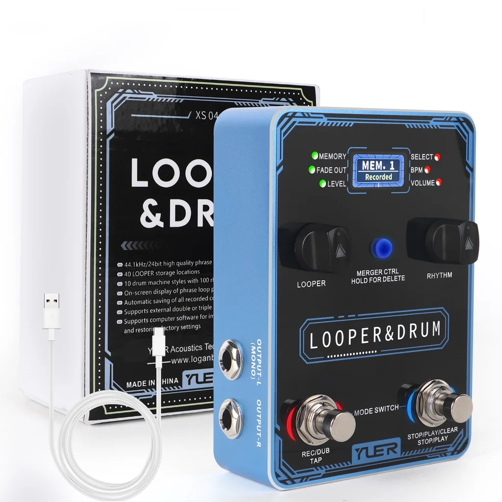 Фото Барабан Yuer Looper, педаль эффектов для гитары, петли для фразы, барабанная машина, 40 хранений, 100 барабанных ритмов, 10 метронов, аксессуары для гитары и баса №1