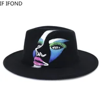 Handmade Painted Wool Felt Black Fedora Hat For Women/Men 2021 New Fashion Wide Brim Autumn Winter Panama Jazz Cap