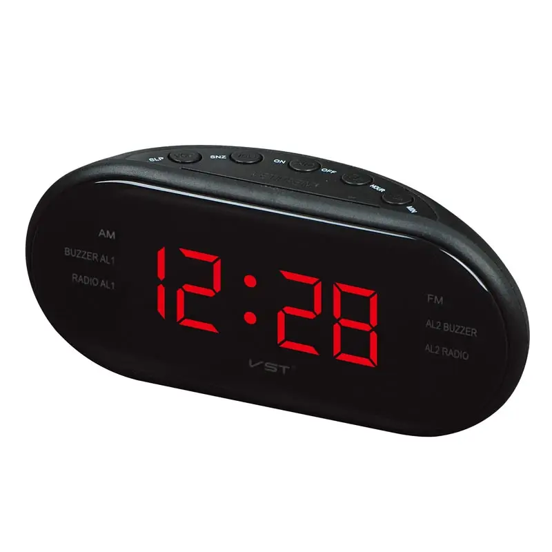 

AM/FM LED Clock Radio with Dual Alarms Sleep Snooze Function Outlet Powered Big Digit Display for Bedroom Timed Shutdown