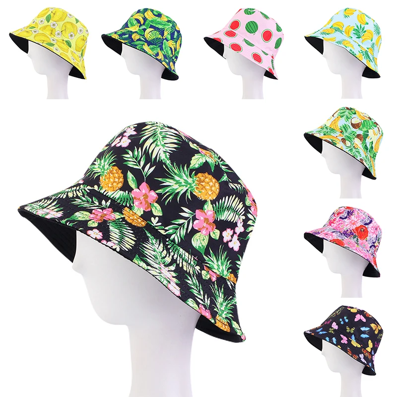 

2022 Summer New Flower Print Fisherman Hat Women Bucket Hat Girl Hats Sun Hat Outdoor Women Men Travel Bucket Cap Big Brim
