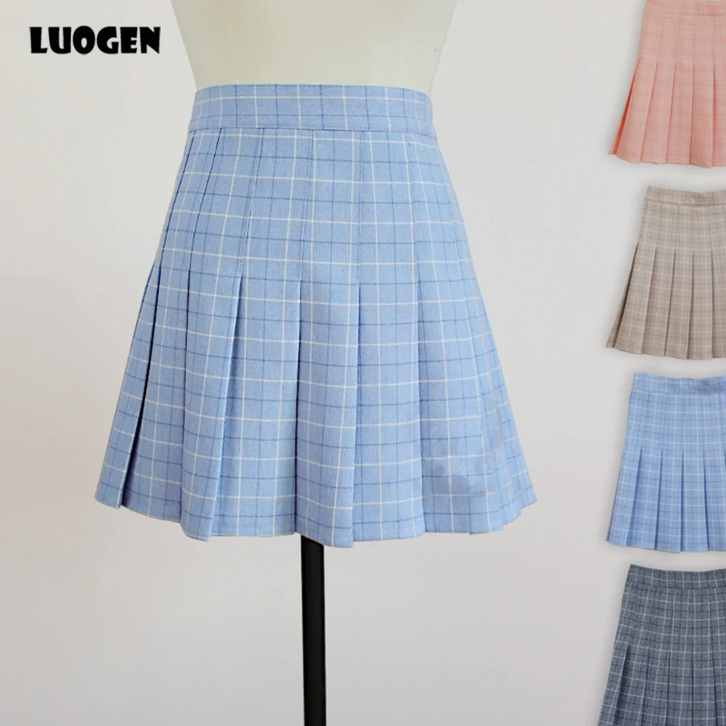 Kawaii Girls Japanese Style Mini Saia High Waist Plaid Chest Pleated Skirt Cute Lolita Mini Short Skirts Color Pink & Khaki