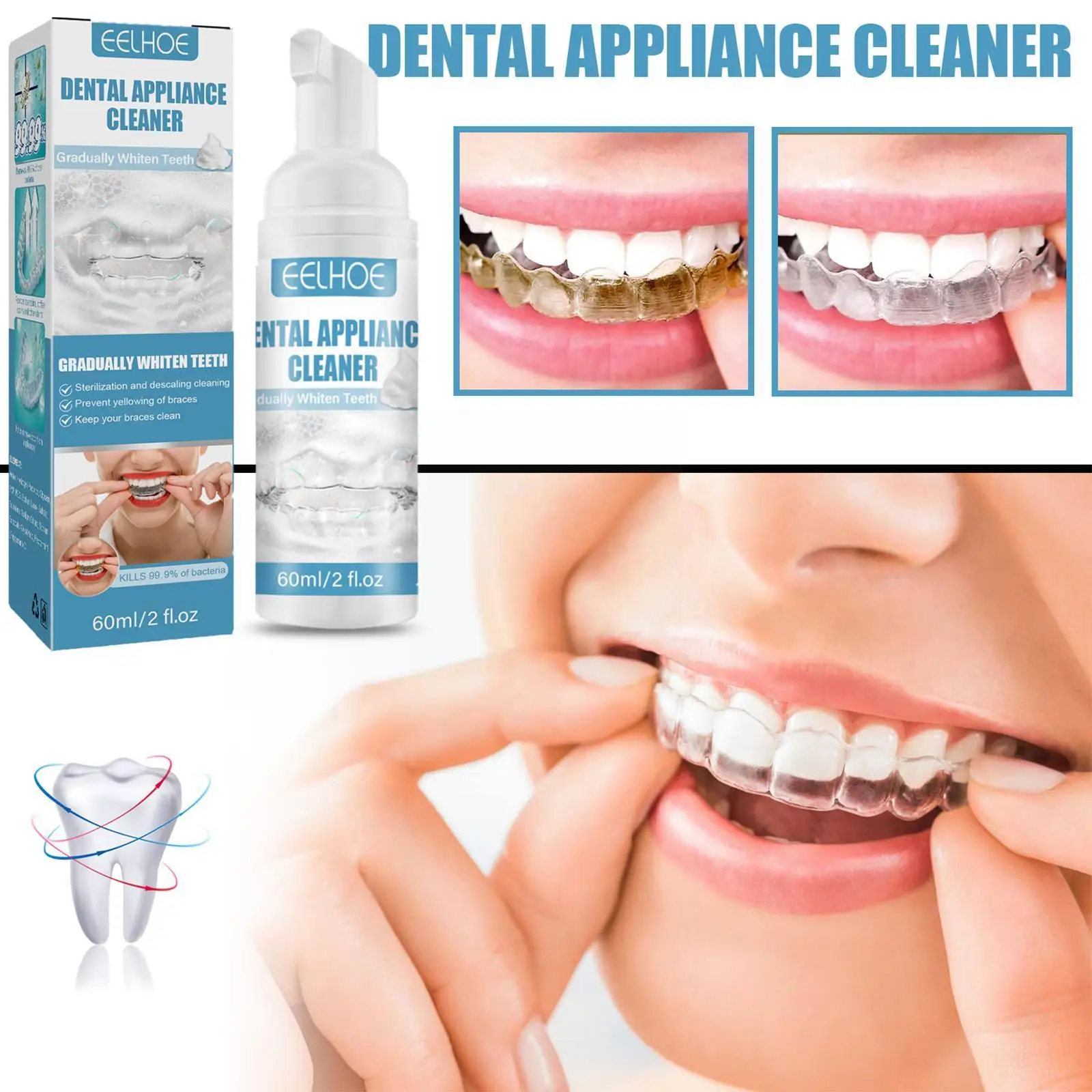 

60ml Tooth Socket Cleaning Foam Toothpaste Pump Pressed Clean Toothpaste Tooth Design Care Foaming Refreshing Tooth Repair H9C9