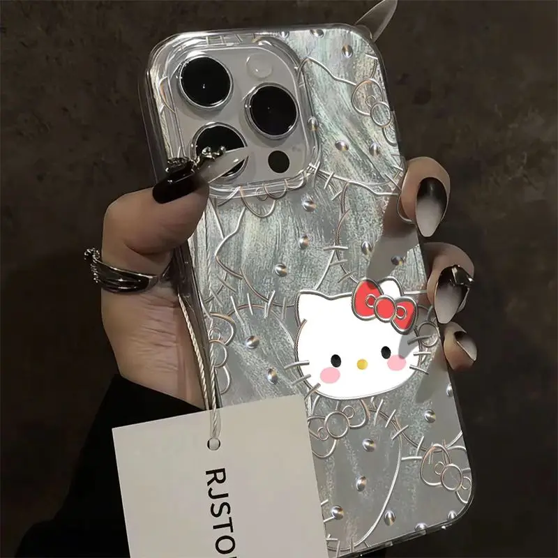 Оригинальный жесткий чехол с серебряной линией Hello Kitty для Oppo A98 A93 A92 A74 A78 A60 A57 A58 A53