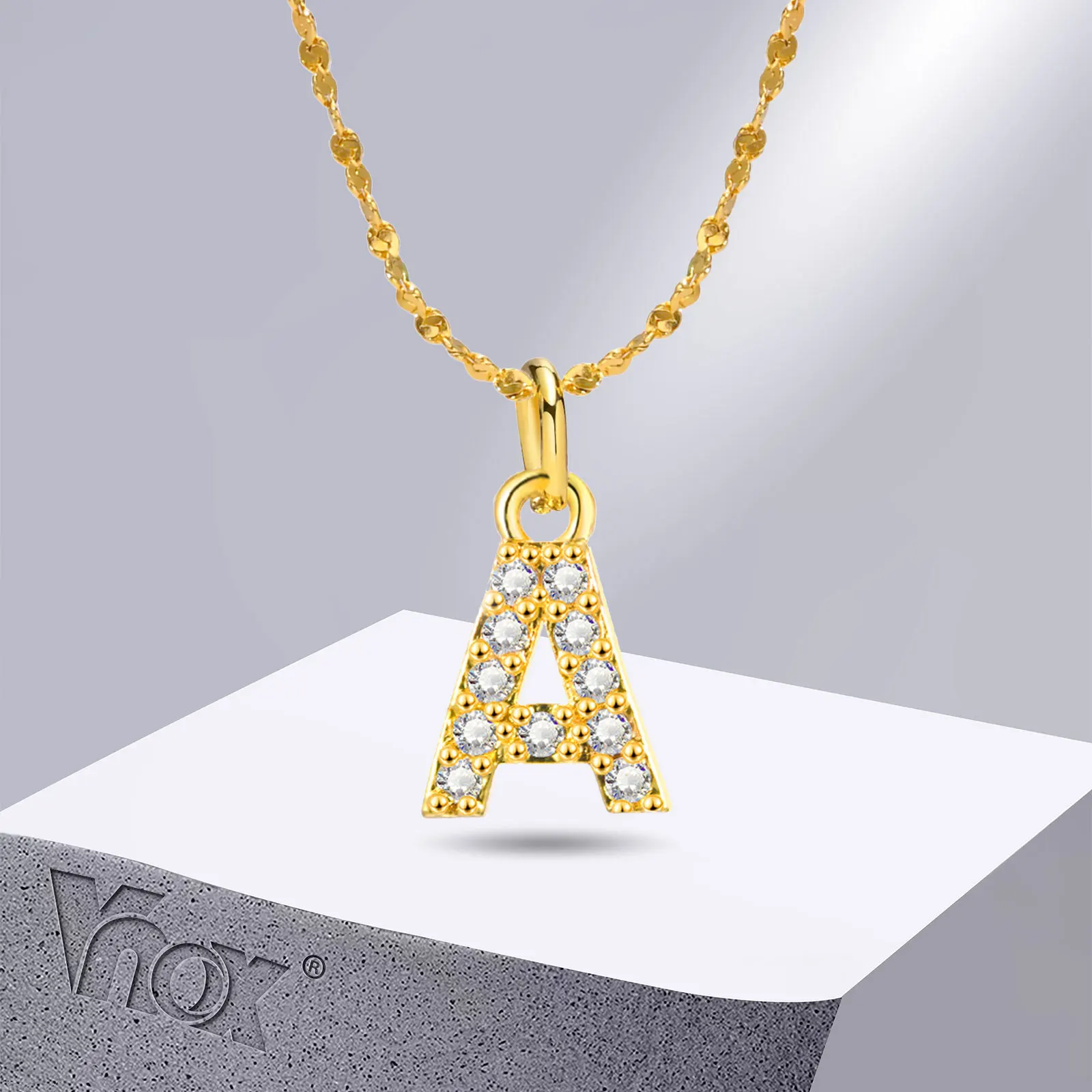 

Vnox A-Z Initial Necklaces for Women, Sparking Bling Chain with 26 Letters Pendant, Elegant Trendy Girls Collar