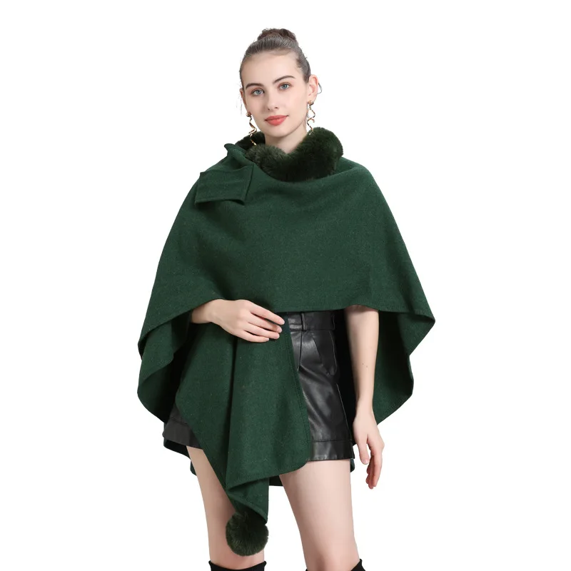 Scarf fur collar fur ball knitted cardigan cape shawl