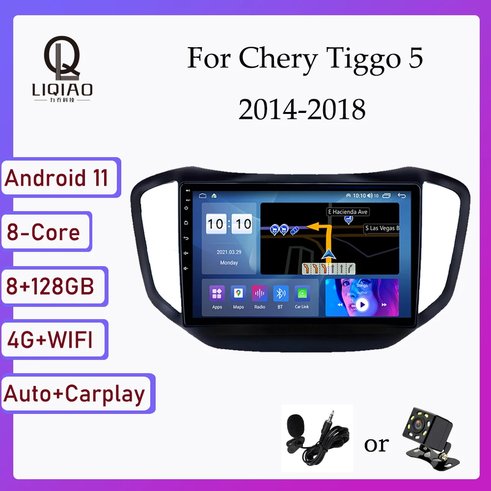 

2din Car Multimedia Video Player For Chery Tiggo 5 2014 - 2018 Android 11 Navigation GPS QLED 1280*720P Touchscreen BT Bluetooth