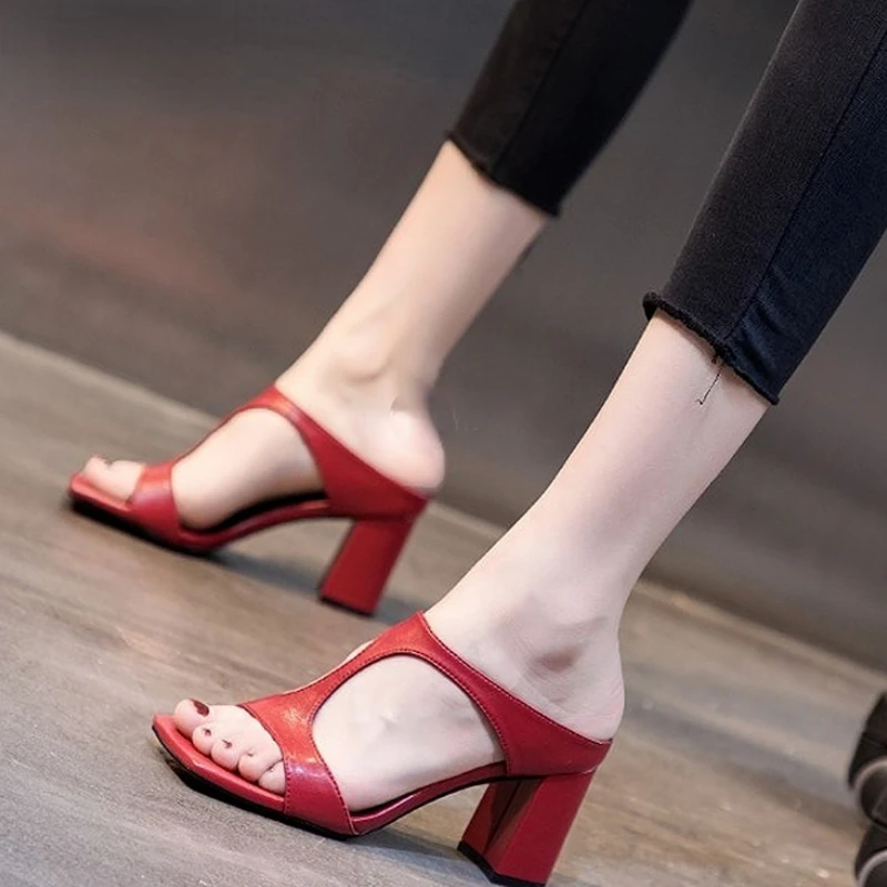 

Slippers Women's 2022 New Women's Shoes Sexy Fashion High-heeled Women's Shoes Thick Heels Square Toe Sandals and Slippers