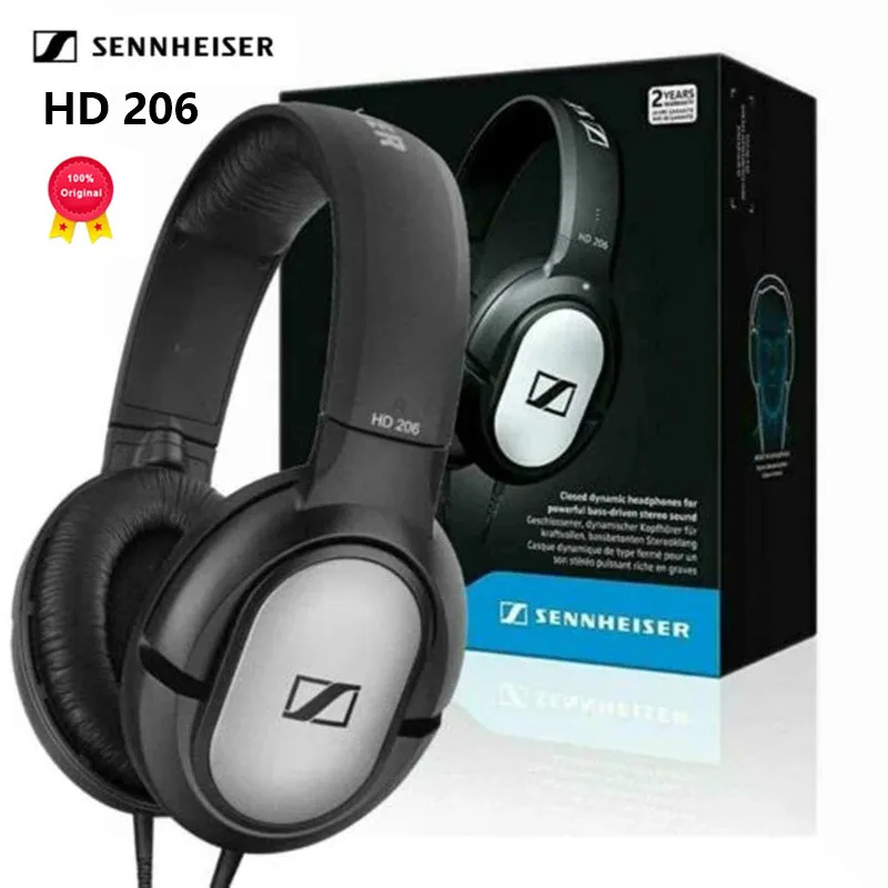 

Original Sennheiser HD 206 3.5mm Wired Earphones Black Deep Bass Stereo Sound Isolating Earphones Game Earphones