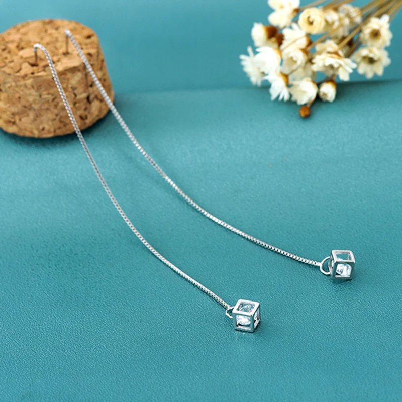 Южная Корея Бессмертные элегантные серьги из стерлингового серебра S925 с кубиком