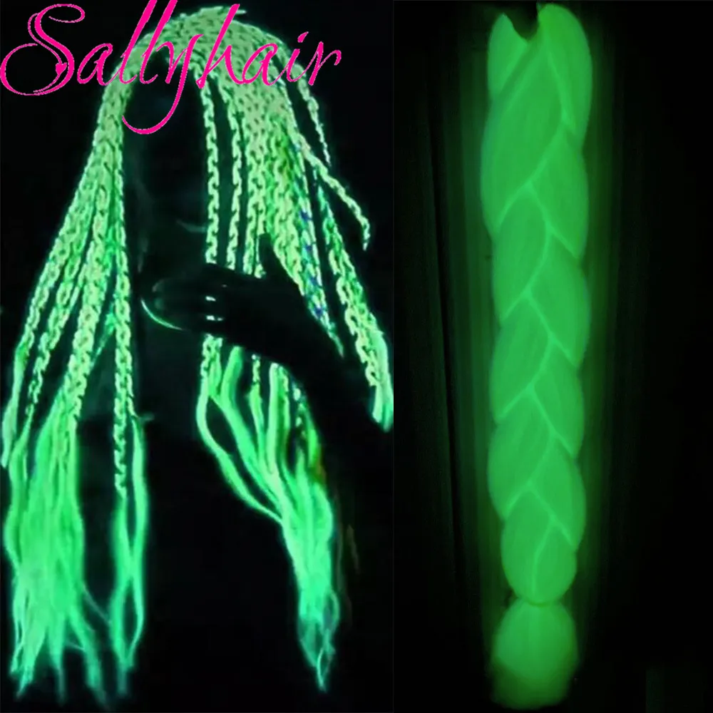 

Sallyhair светящиеся синтетические плетеные волосы для наращивания флуоресцентные блестящие в темноте