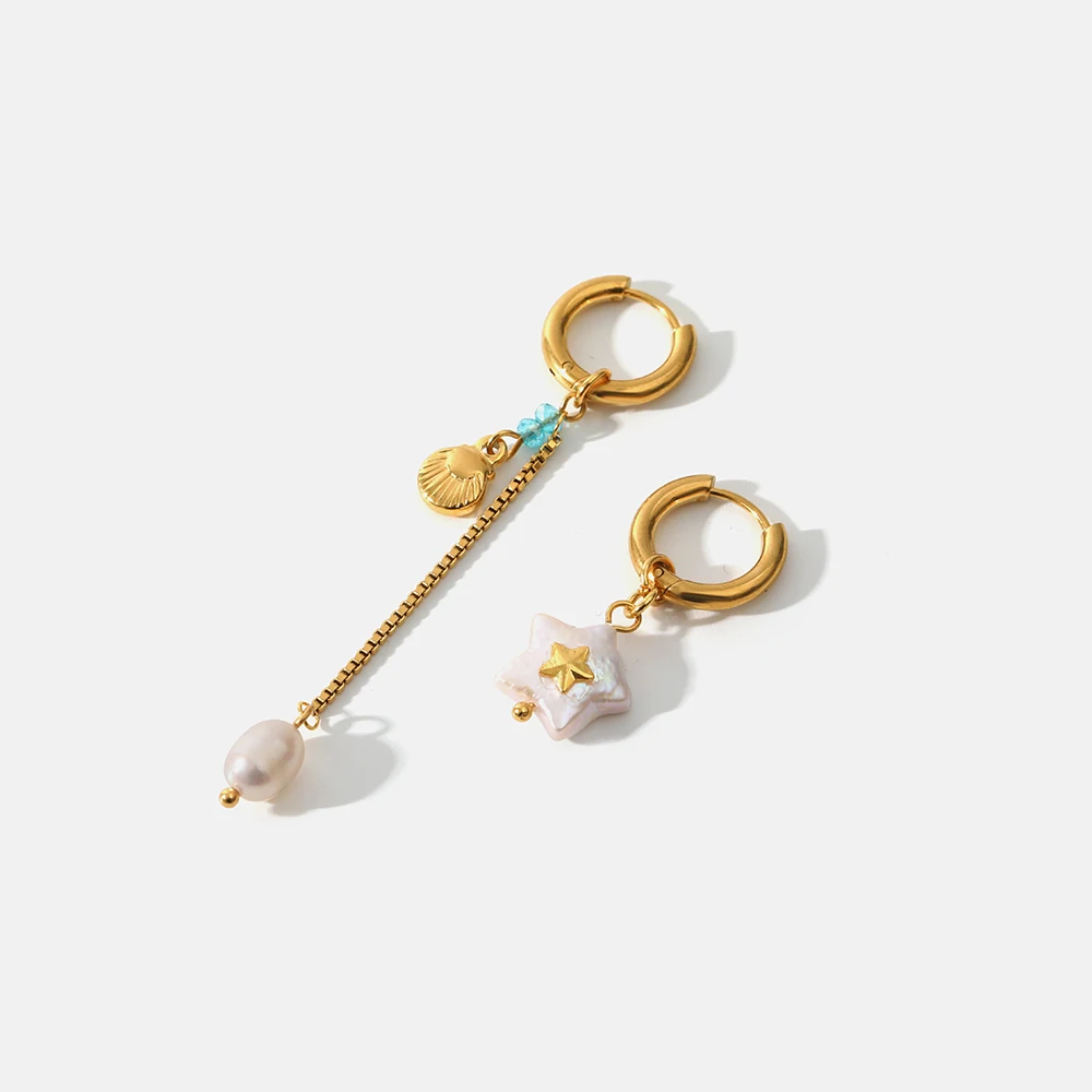 

Fashion Natural Freshwater Pearl Stainless Steel Drop Earrings For Women 18K Real Gold Plated Tassel Earrings Women's Jewelry