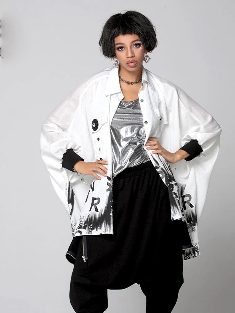 Женская свободная рубашка в стиле панк Повседневная белая Готическая блузка