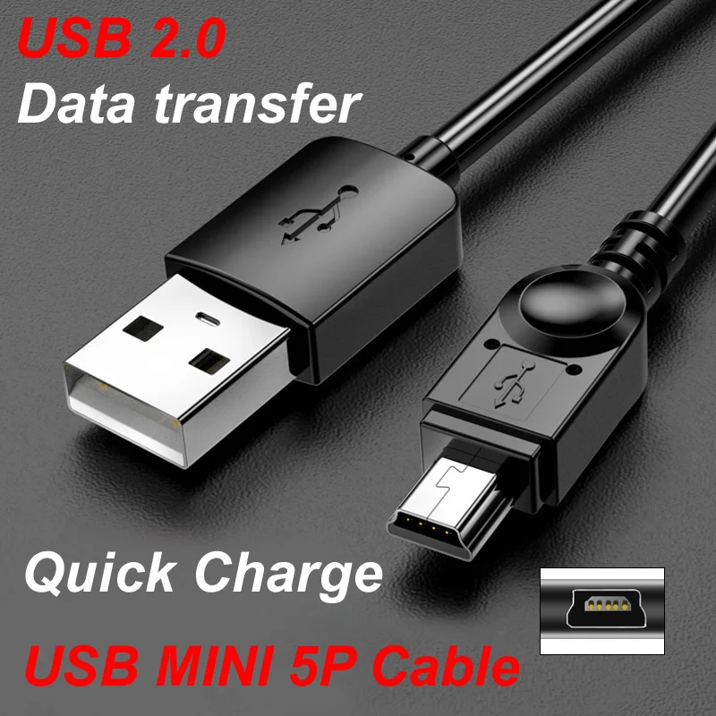 1/2/3M USB 2.0 5Pin Mini USB to USB A Fast Data Charger Power Cables Cord For MP3 MP4   Player Car DVR GPS Digital Camera HD Smart TV PS3 Mobile Hard Disk Drive Set top box