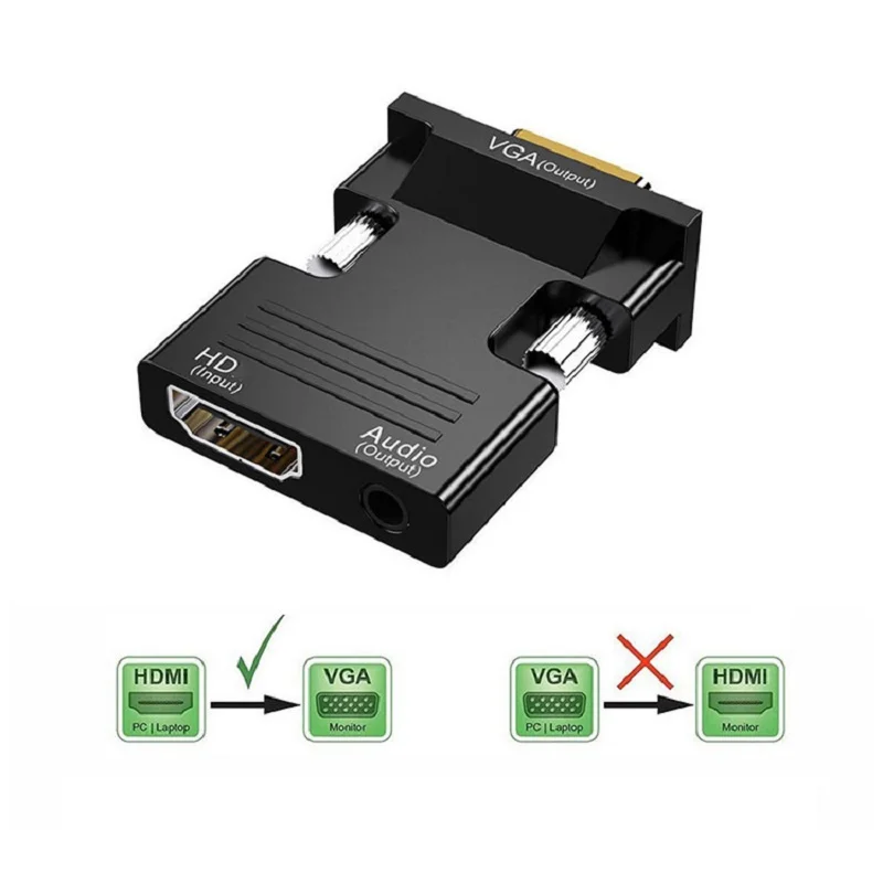

HDMI-compatible To VGA Converter with Audio Adapter For PC Laptop TV Monitor Projector 1080P HD Female To VGA Male Converter